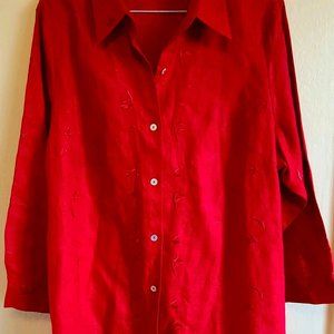 Vintage - Size L - Edward Women's- Red Color Button-Down Collared Shirt - Irish